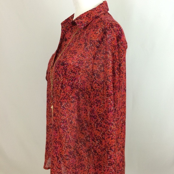 🎈3/$20 LOFT Wine Semi-Sheer Button Up Long Sleeve - Picture 3 of 5